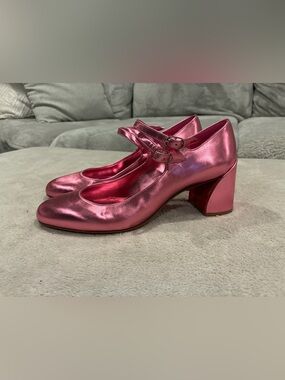 Christian Louboutin Metallic Pink Mary Jane Block Heel Pumps